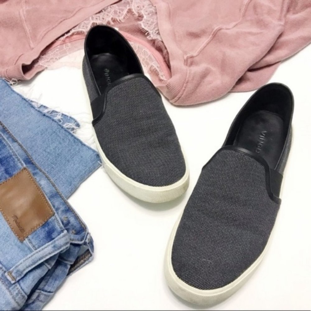 vince | preston slip on sneaker woven black linen 7.5